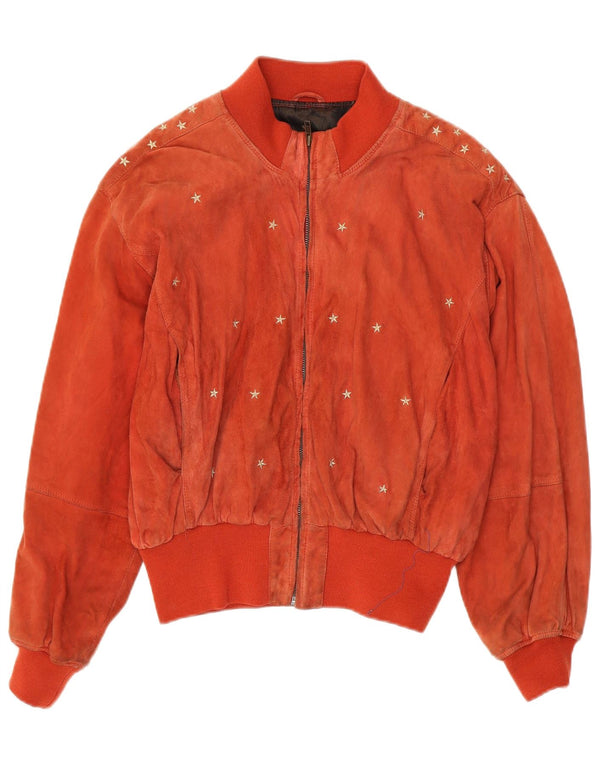 Vintage Womens Suede Bomber Jacket UK 16 Large Orange