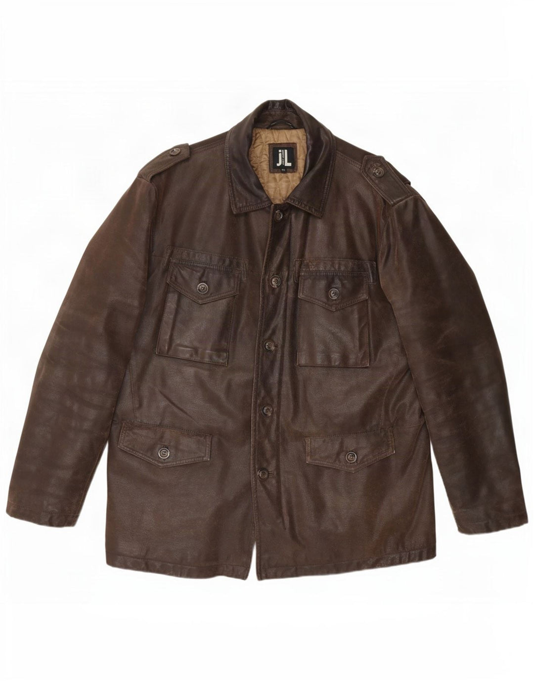 Vintage Mens Military Leather Jacket IT 50 Large Brown
