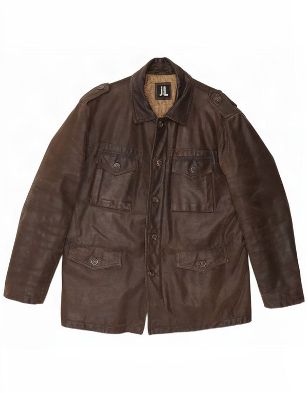 Vintage Mens Military Leather Jacket IT 50 Large Brown