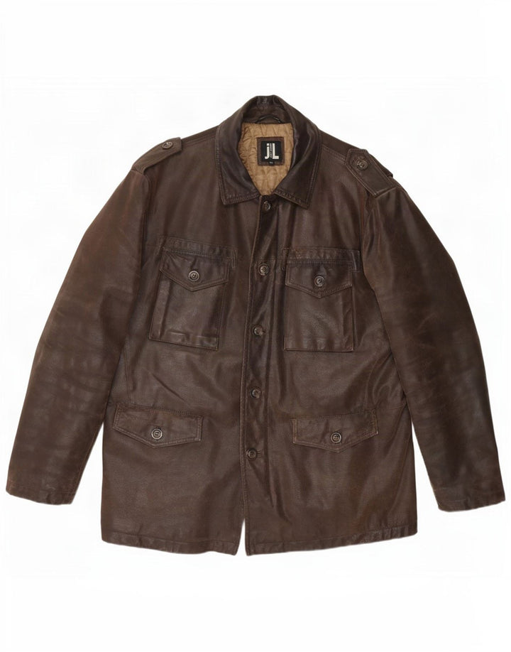 Vintage Mens Military Leather Jacket IT 50 Large Brown