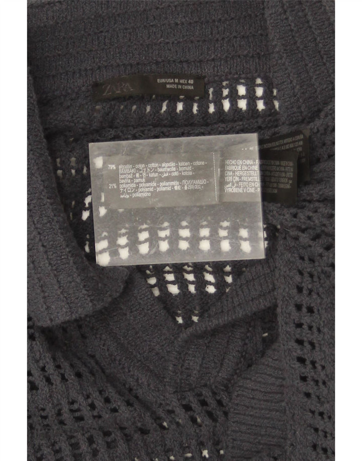 Zara Mens Polo Shirt Medium Grey Cotton