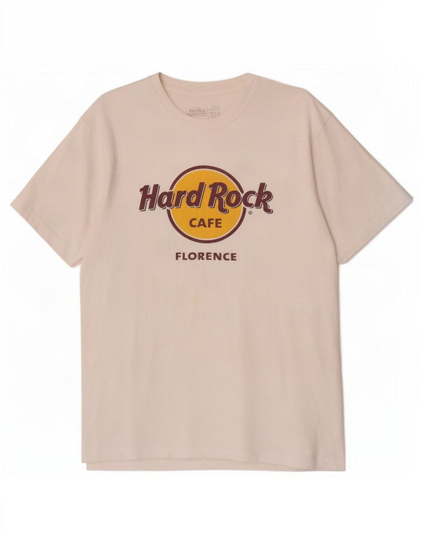 Hard Rock Cafe Mens Florence Graphic T-Shirt Top Medium Off White Cotton