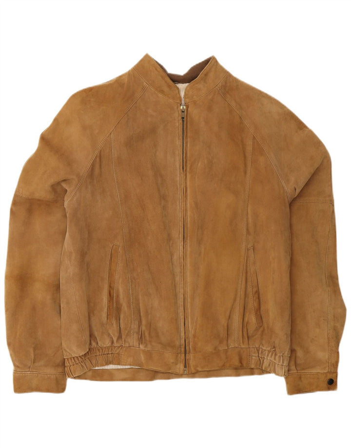 Vintage Mens Suede Bomber Jacket IT 50 Large Brown Leather