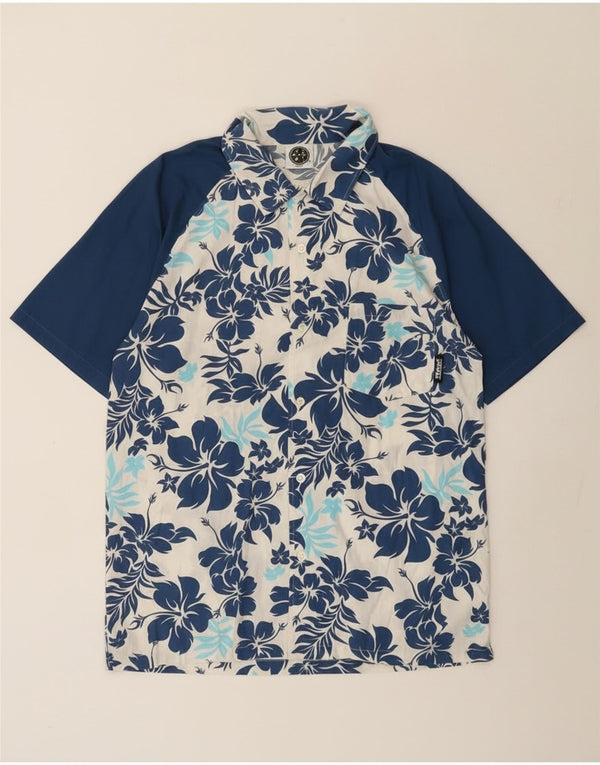 Maui and Sons Mens Graphic Short Sleeve Shirt XL Blue Floral Cotton