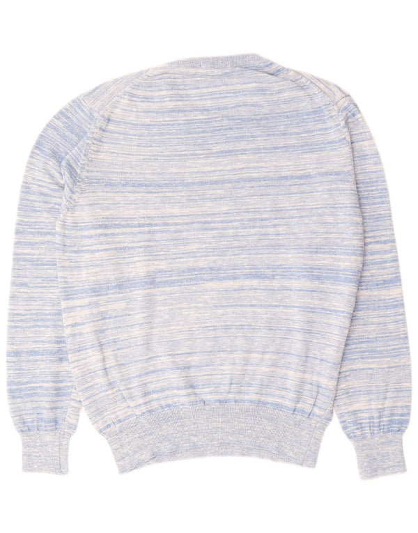 CARRERA Mens Crew Neck Jumper Sweater Medium Blue Striped Cotton