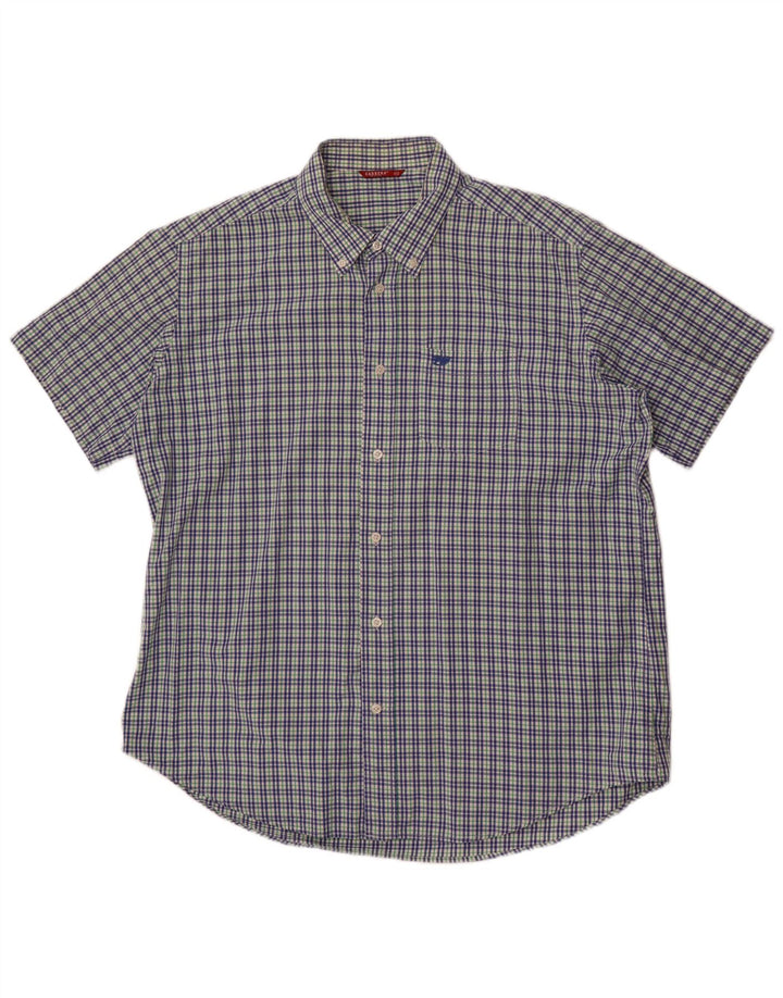 Carrera Mens Short Sleeve Shirt 2XL Blue Check Cotton
