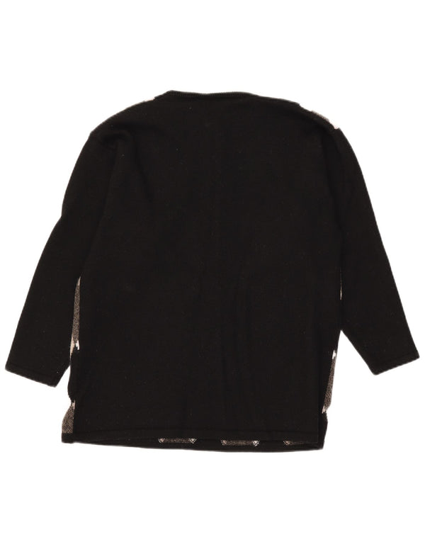 Vintage Womens Crew Neck Jumper Sweater UK 10 Small Black Argyle/Diamond