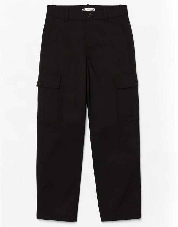 Zara Womens Straight Cargo Trousers Medium W28 L32 Black