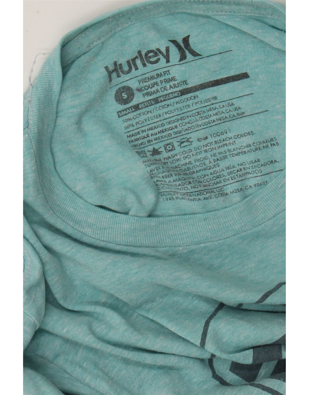 HURLEY Mens Premium Fit Graphic T-Shirt Top Small Turquoise Flecked Cotton