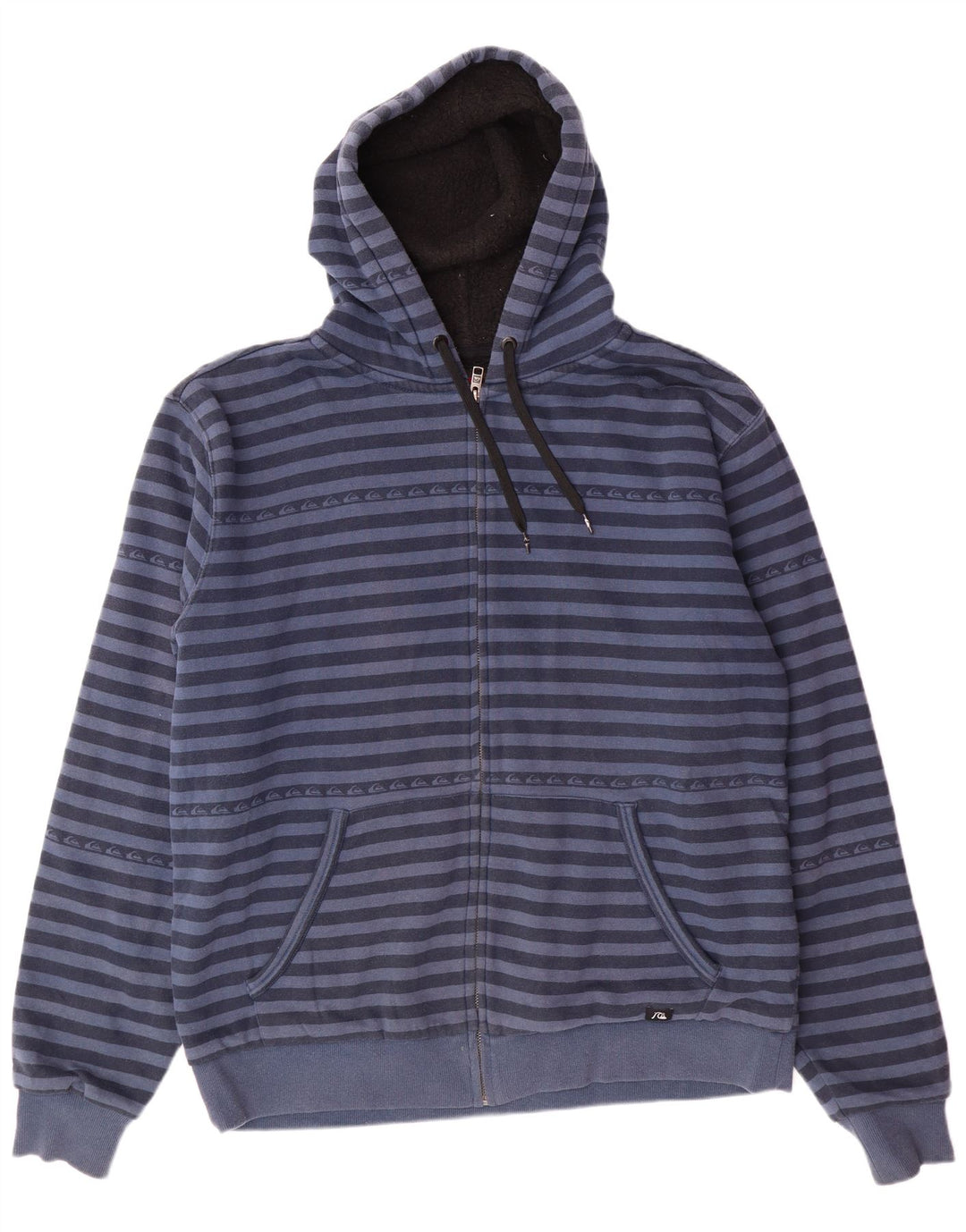 QUIKSILVER Mens Sherpa Zip Hoodie Sweater XL Blue Striped Cotton