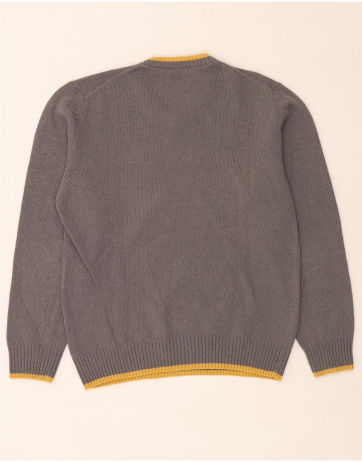Sergio Tacchini Mens V-Neck Jumper Sweater Large Grey Striped Wool