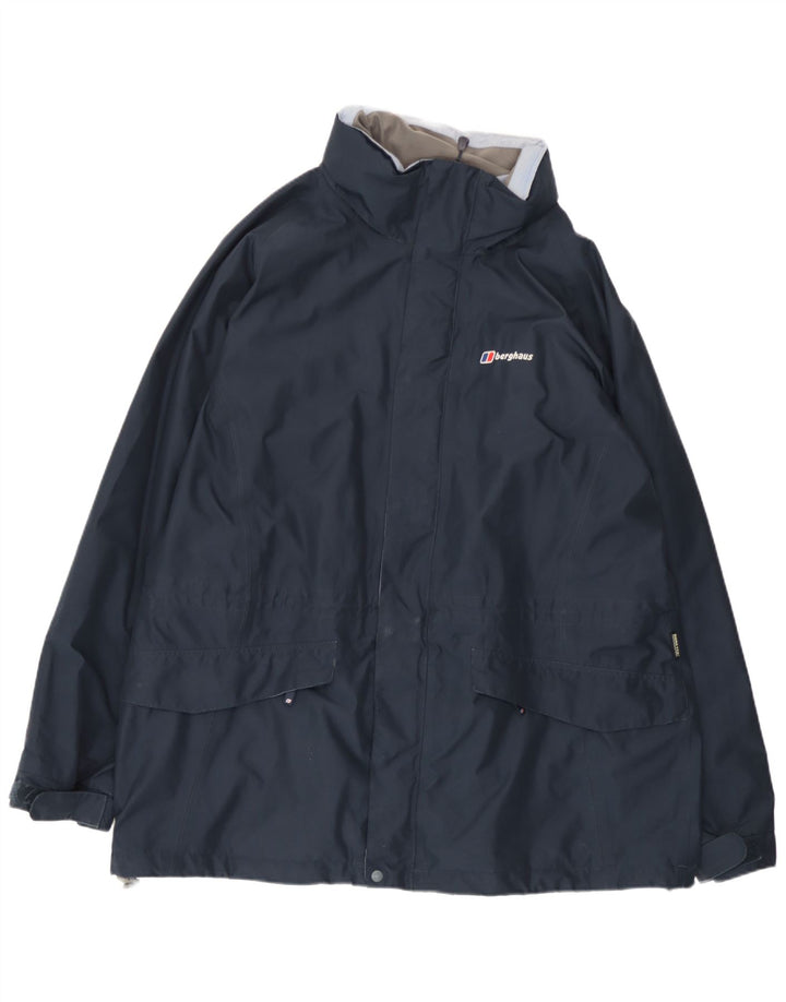 Berghaus Womens Hooded Rain Jacket UK 20 2XL Navy Blue Polyester