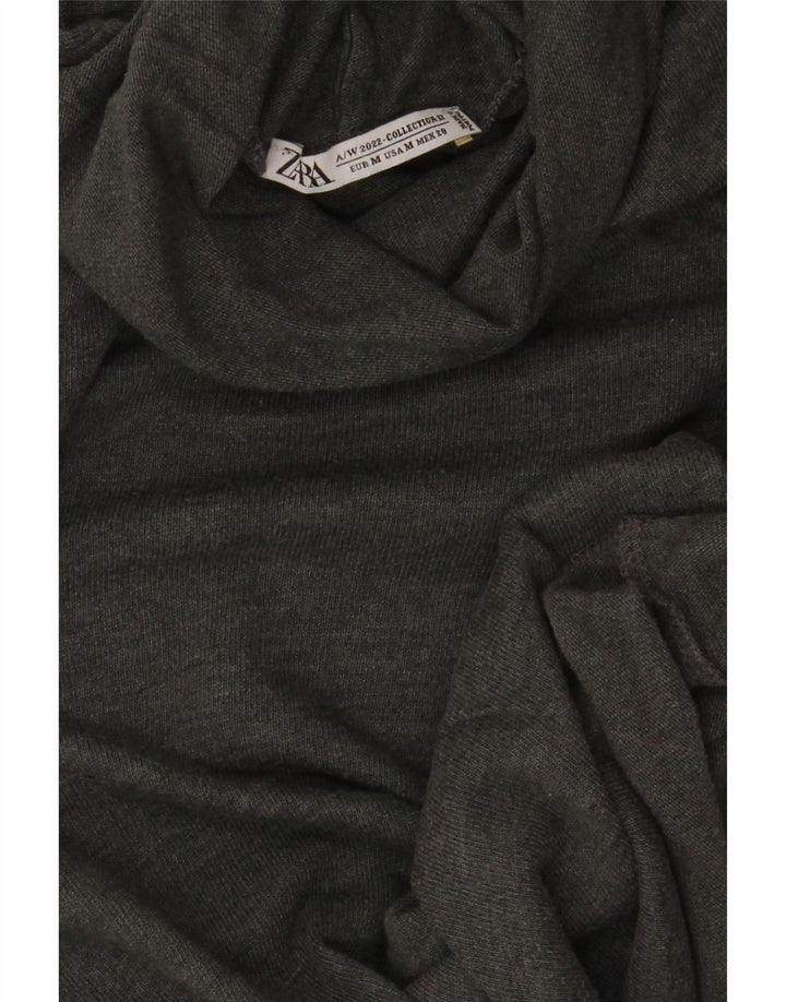 Zara Womens Roll Neck Top Long Sleeve UK 12 Medium Grey