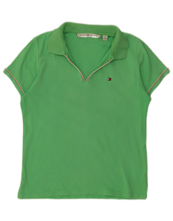 Tommy Hilfiger Womens Polo Shirt UK 12 Medium Green Cotton