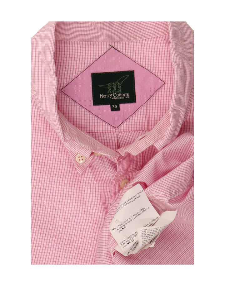 HENRY COTTONS Mens Shirt Size 39 Medium Pink Check Cotton Vintage Henry Cottons and Second-Hand Henry Cottons from Messina Hembry 