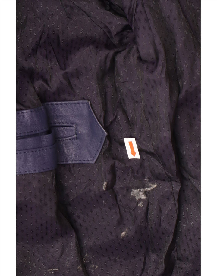 Vintage Womens Bomber Leather Jacket UK 14 Medium Navy Blue