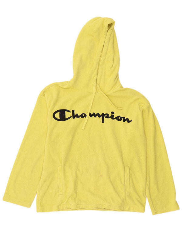 Champion Mens Graphic Hooded Fleece Jumper Large Yellow Polyester