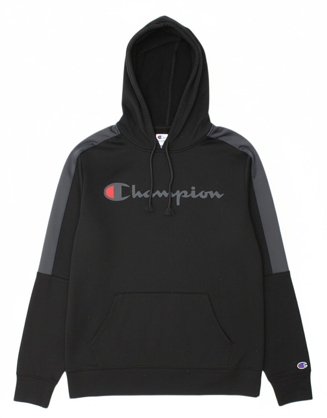 CHAMPION Mens Graphic Hoodie Jumper Small Black Colourblock Polyester