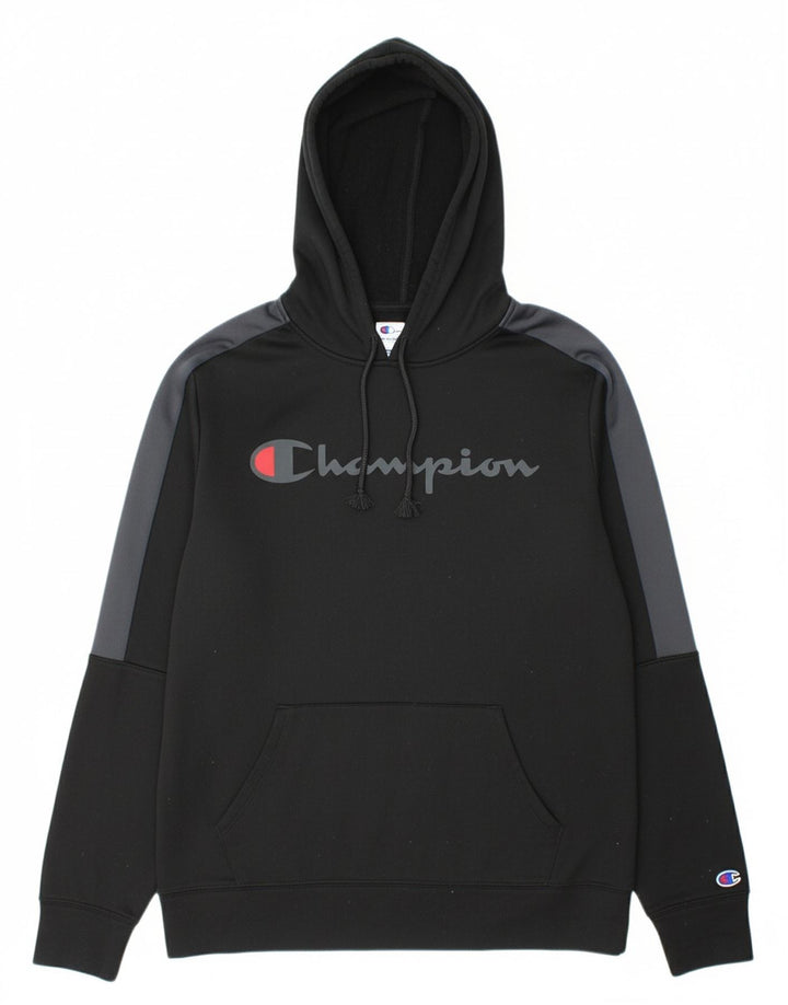 CHAMPION Mens Graphic Hoodie Jumper Small Black Colourblock Polyester