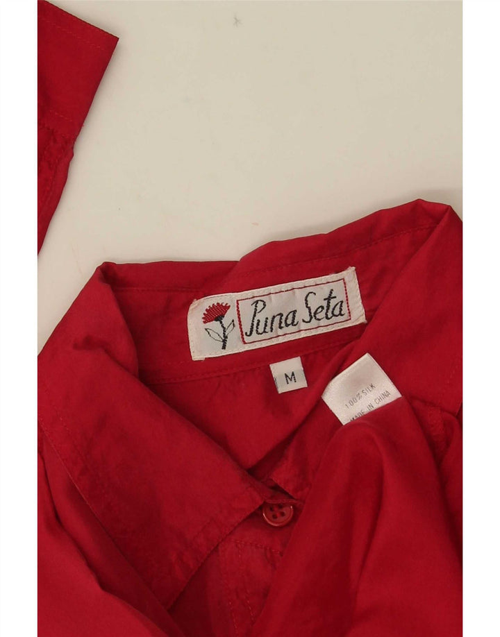 Vintage Womens Shirt Blouse UK 14 Medium Red Silk