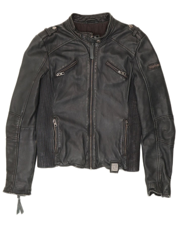 Tigha Womens Leather Biker Jacket UK 10 Small Black Sheepskin