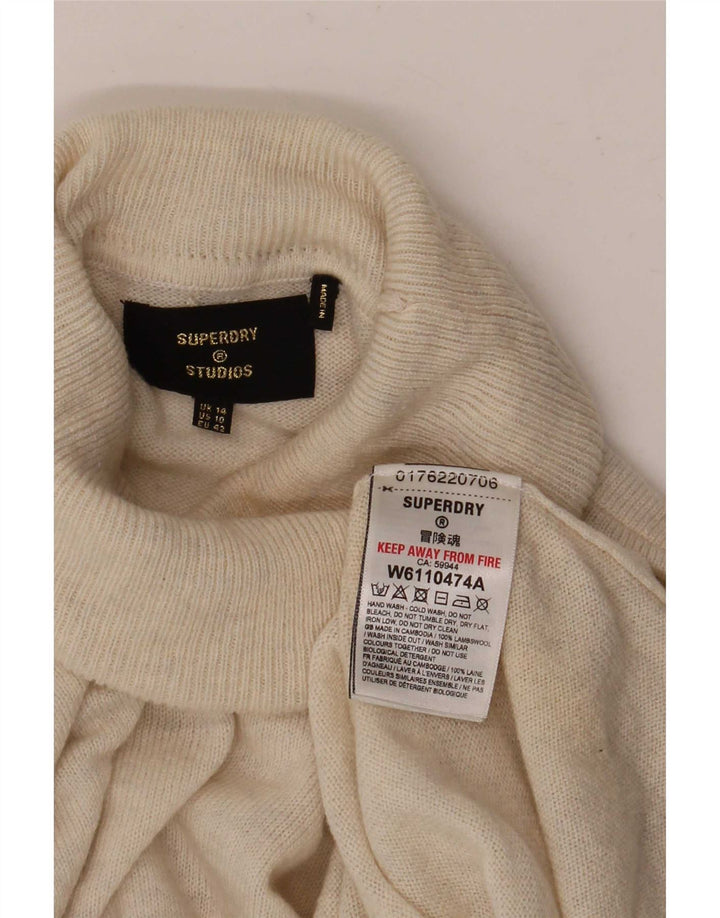 Superdry Womens Oversized Roll Neck Jumper Sweater UK 14 Large Beige Wool