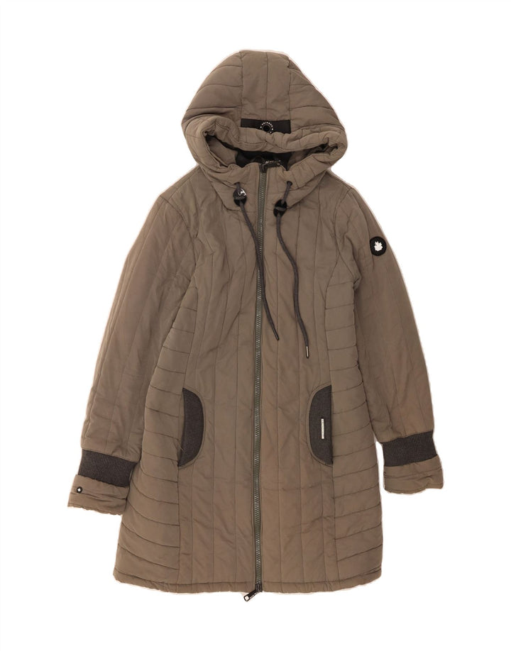 KHUJO Womens Hooded Padded Coat UK 16 Large Grey Polyester Vintage KHUJO and Second-Hand KHUJO from Messina Hembry 