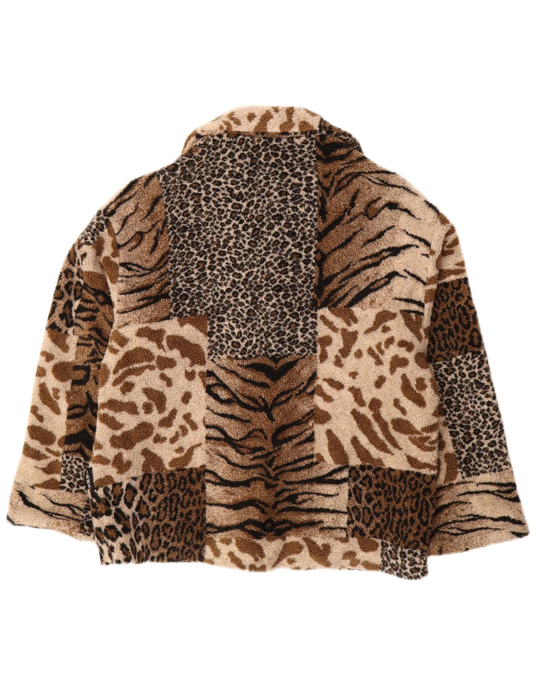 IZZI Womens Oversized Fleece Jacket UK 10 Small Brown Animal Print Acrylic