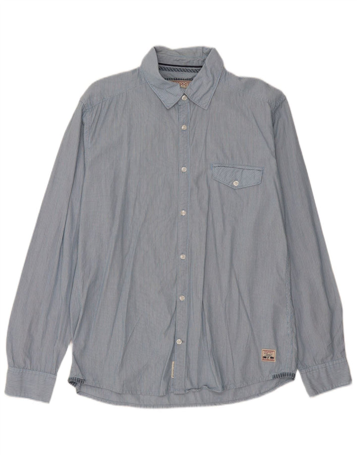 ESPRIT Mens Slim Fit Shirt Large Blue Pinstripe
