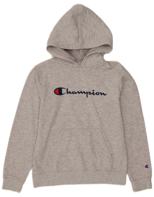 CHAMPION Boys Graphic Hoodie Jumper 11-12 Years Large Grey Cotton