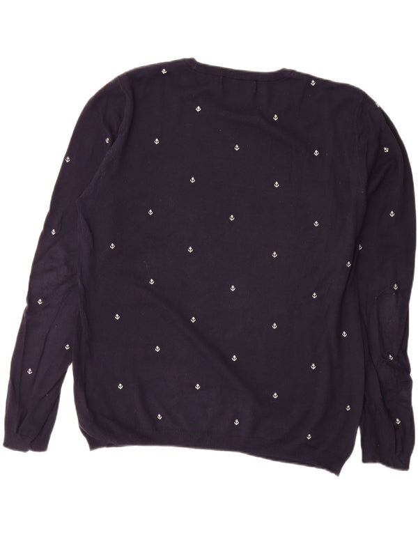 ZARA Mens Crew Neck Jumper Sweater XL Navy Blue Spotted Cotton