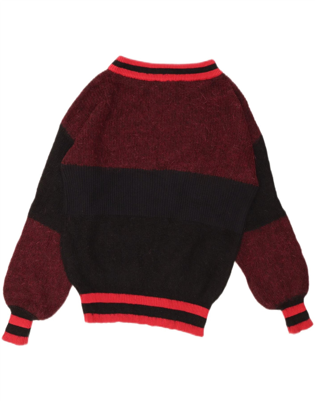 SISLEY Womens Turtle Neck Jumper Sweater UK 10 Small Burgundy Colourblock