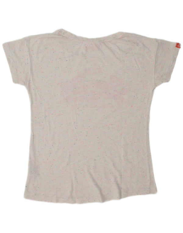 SUPERDRY Womens Graphic T-Shirt Top UK 14 Medium Off White Flecked Cotton