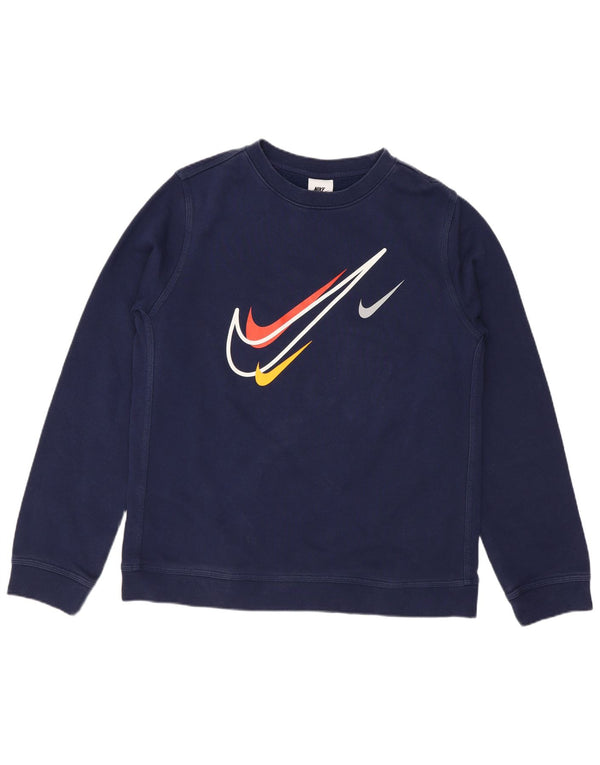 Nike Boys Graphic Sweatshirt Jumper 13-14 Years XL Navy Blue Cotton