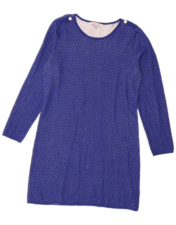 Crew Clothing Womens Long Sleeve Jumper Dress UK 14 Large Blue Spotted