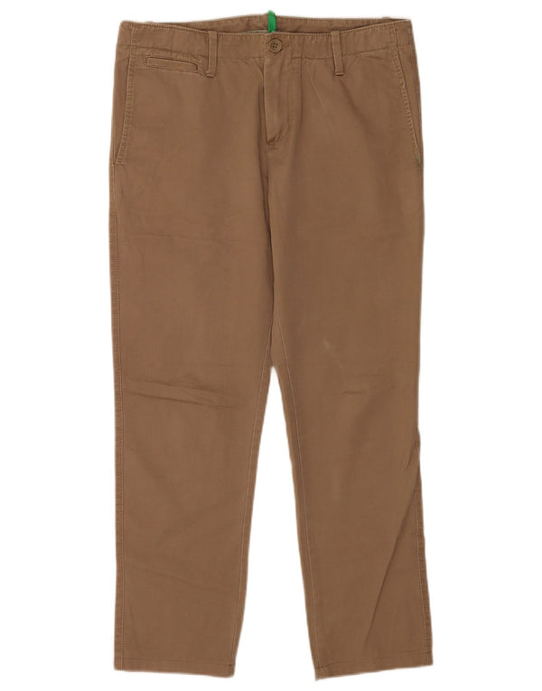 Benetton Womens Straight Chino Trousers IT 44 Medium W32 L27 Brown Cotton