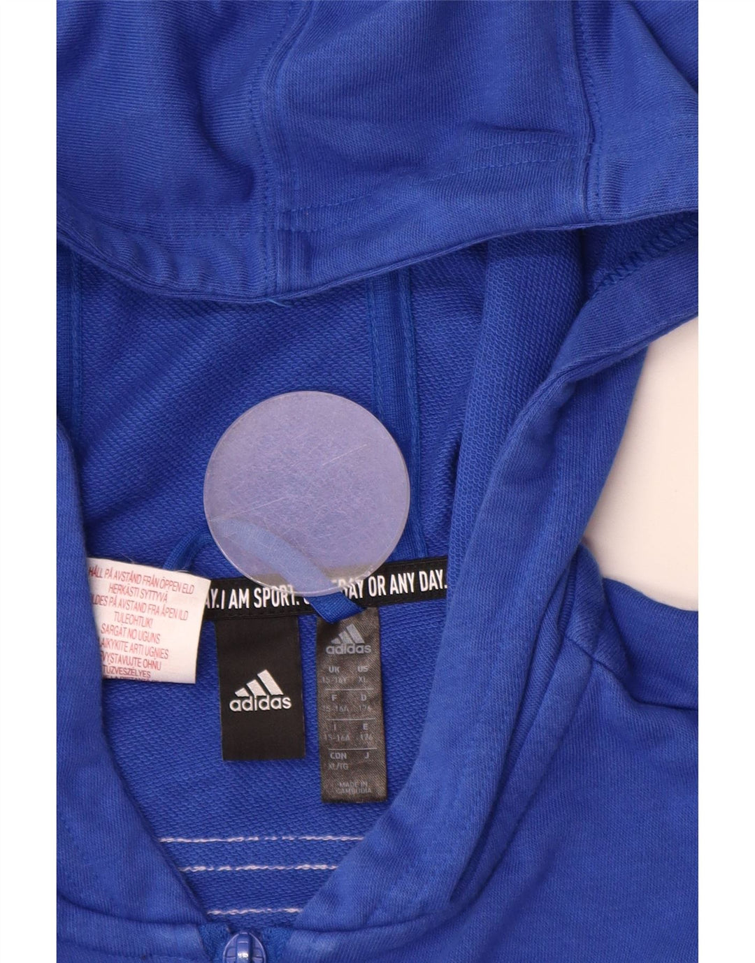 ADIDAS Boys Zip Hoodie Sweater 15-16 Years Blue Cotton