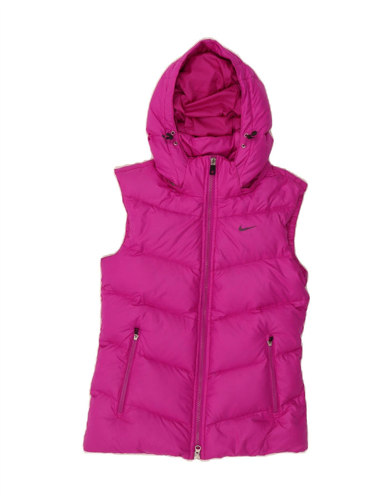 NIKE Womens Loose Fit Hooded Padded Gilet UK 6 XS Pink Polyester Vintage Nike and Second-Hand Nike from Messina Hembry 