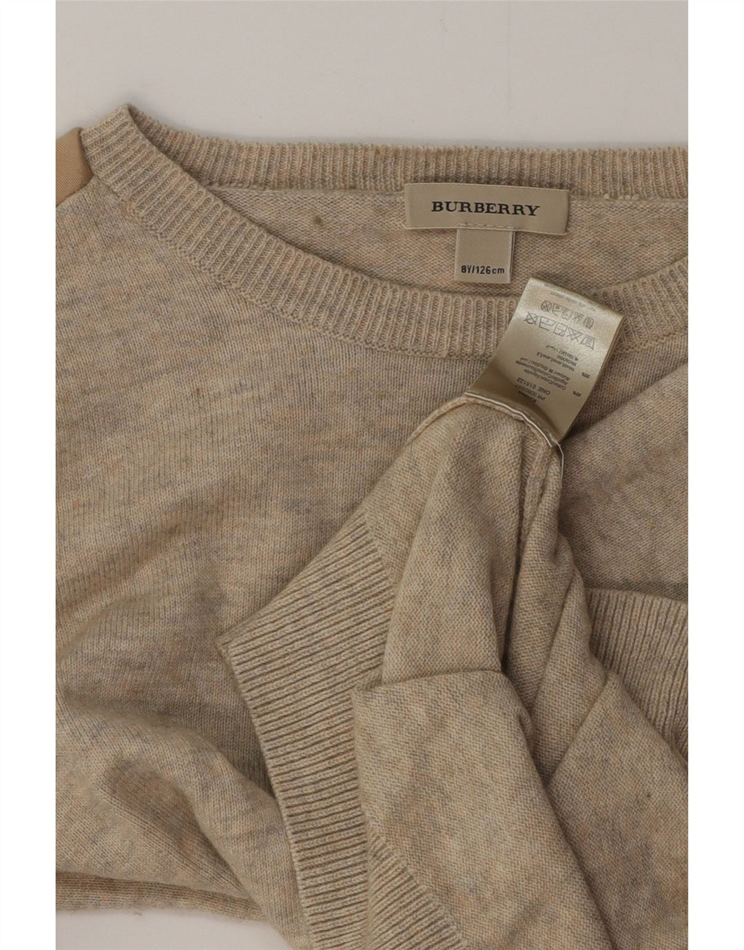 BURBERRY Girls Boat Neck Jumper Sweater 7-8 Years Beige Cotton