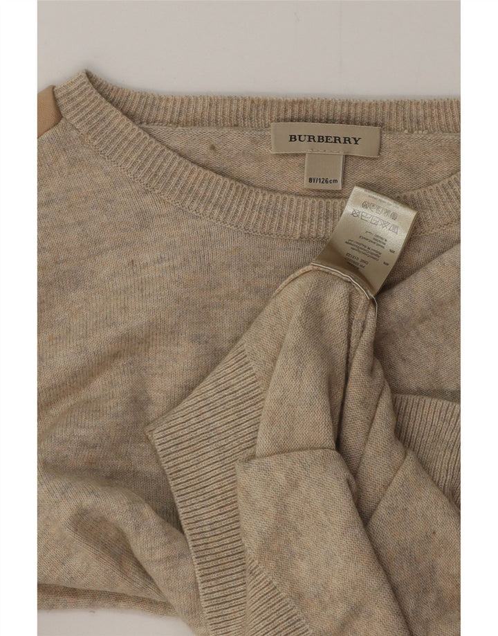 BURBERRY Girls Boat Neck Jumper Sweater 7-8 Years Beige Cotton