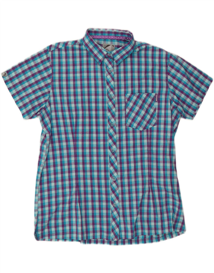 REGATTA Womens Short Sleeve Shirt UK 20 2XL Blue Check Cotton