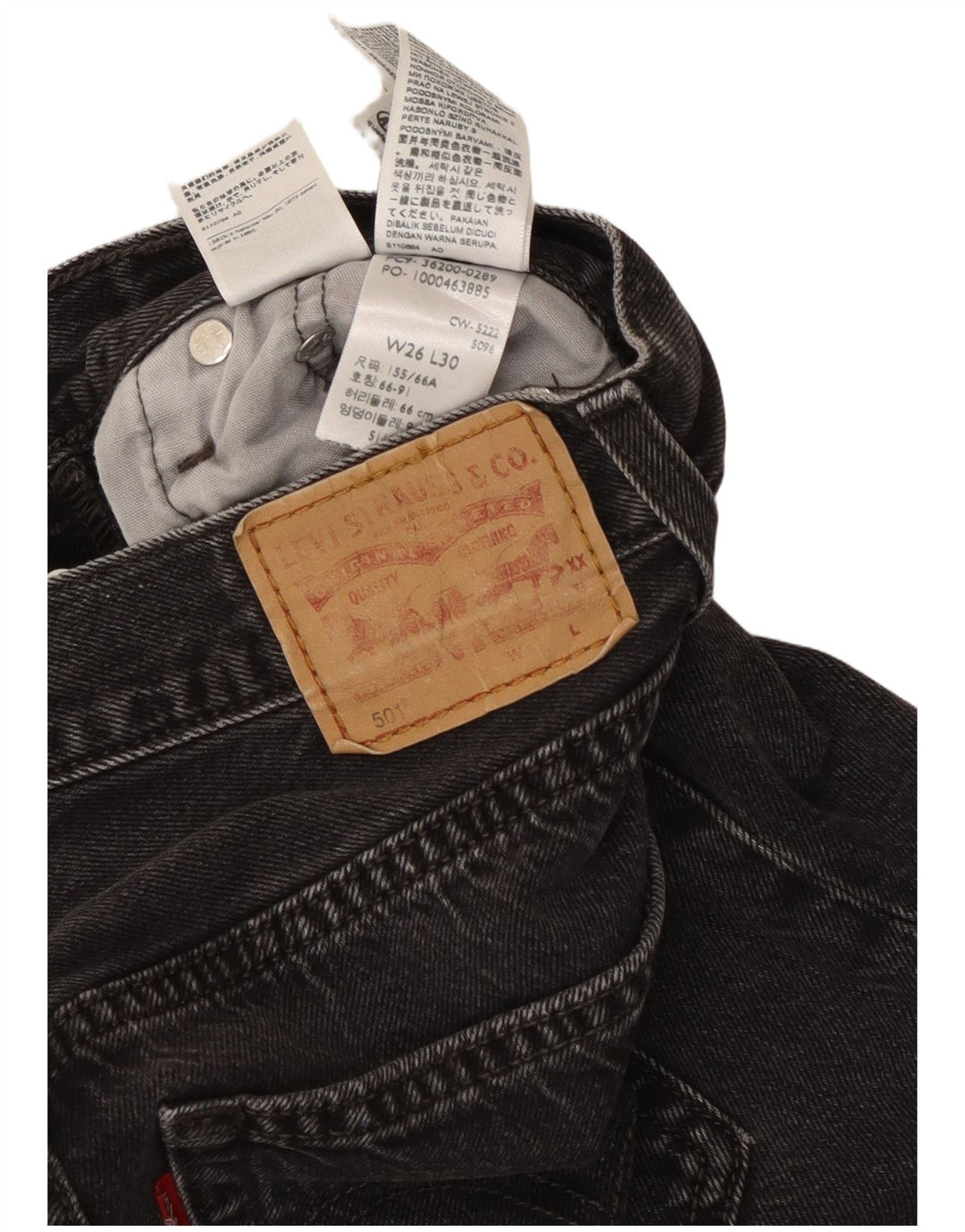 Levi's Womens 501 Straight Jeans W26 L28 Black Cotton