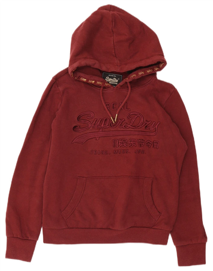 Superdry Womens Graphic Crop Hoodie Jumper UK 12 Medium Burgundy Cotton