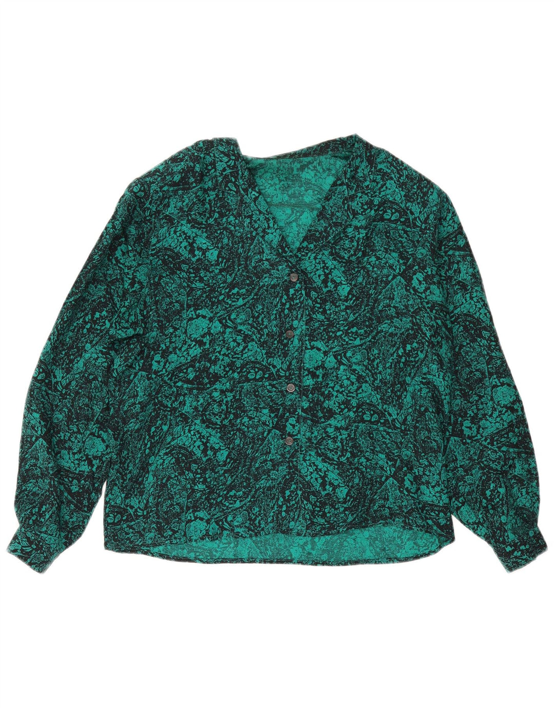 Vintage Womens Abstract Pattern Shirt Blouse UK 16 Large Green Silk