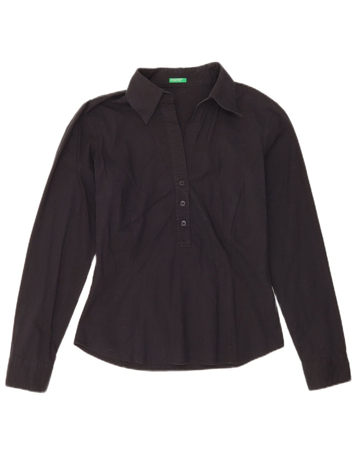 Benetton Womens Pullover Shirt UK 10 Small Black Cotton