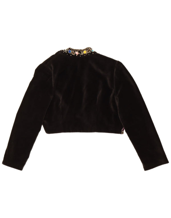 Vintage Womens Velvet Bolero Jacket UK 14  Large Black Cotton