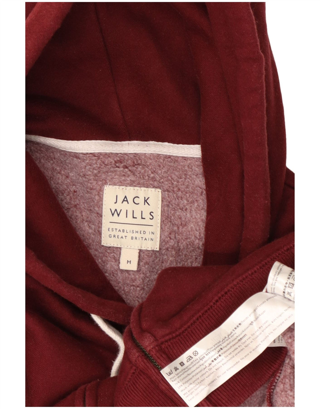 JACK WILLS Mens Zip Hoodie Sweater Medium Maroon Cotton