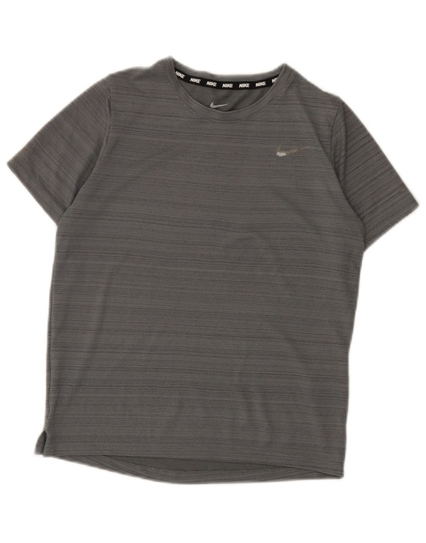 Nike Boys Dri Fit T-Shirt Top 10-11 Years Medium Grey Striped Polyester