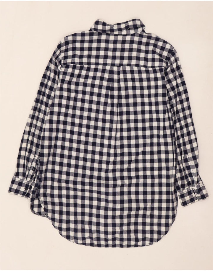 Benetton Womens Longline Flannel Shirt UK 10 Small Navy Blue Gingham