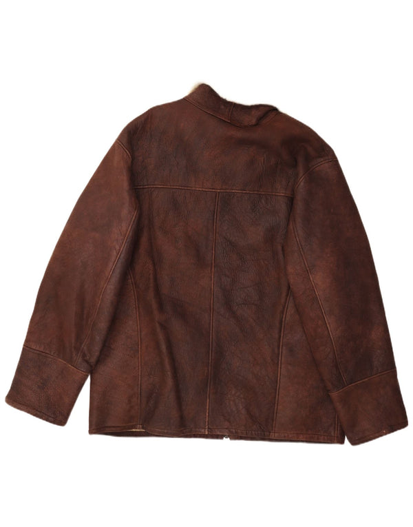 Vintage Mens Sherpa Leather Jacket UK 42 XL Brown Leather